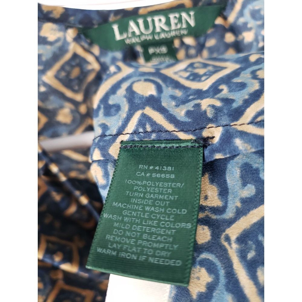 Lauren Ralph Lauren Sleeveless Shell Tank Top Blouse Tie Front Sz PXS Geometric - Picture 4 of 7